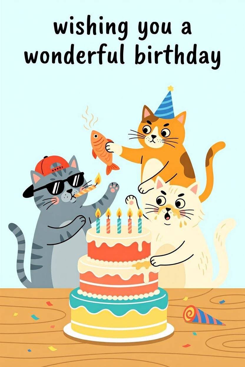 Birthday Cats Cake 1 — Birthday card design